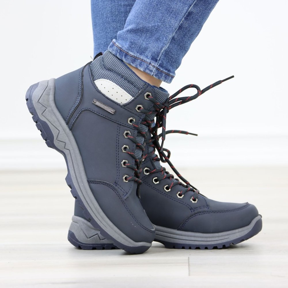 Woman's Hiking Active Waterproof High Top Comfort Sneakers Shoes, Navy - Picture 7 of 13